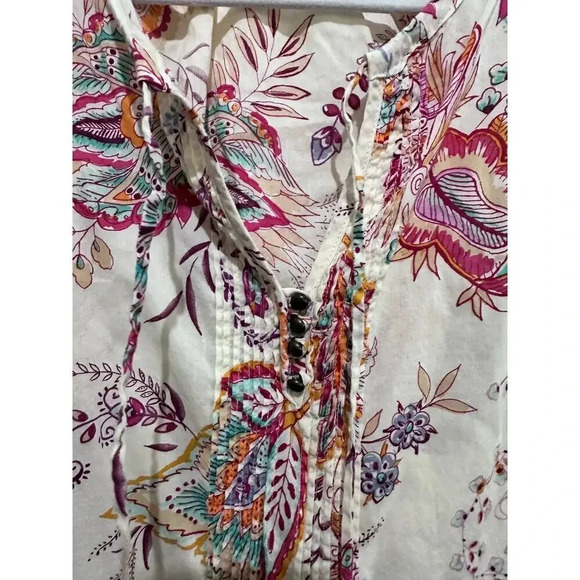 Zara Cream 3/4 Sleeve Floral Print Buttoned Shirt Dress Size XS - Picture 2 of 4